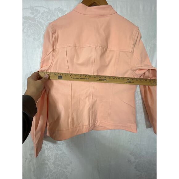 Isaac Mizrahi Live! Jean Jacket 12 Peach Full Zip Collarless - Picture 8 of 9